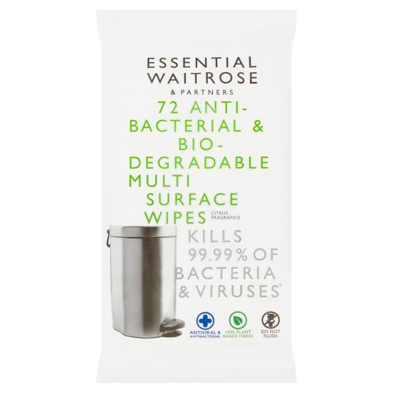 Waitrose Essential Anti-Bacterial & Biodegradable Multi Surface Wipes (72 ct)