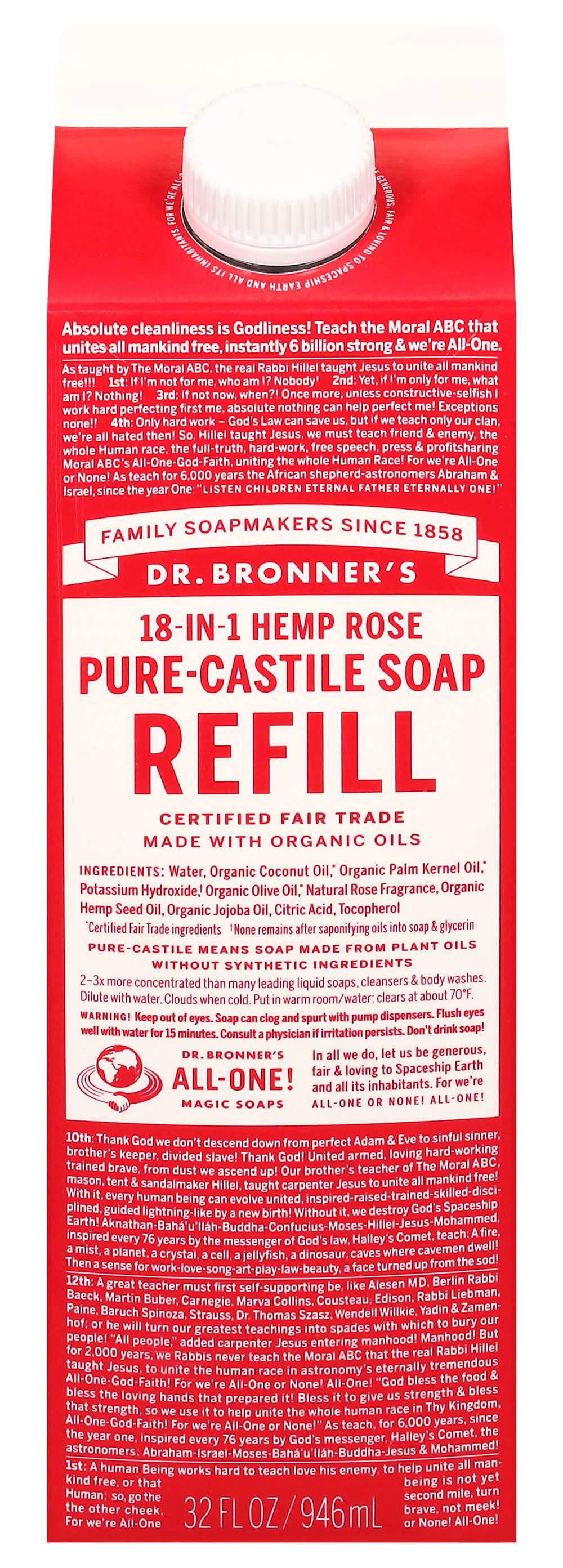Dr. Bronner's 18-In-1 Hemp Rose Pure-Castile Soap Refill (32 fl oz)
