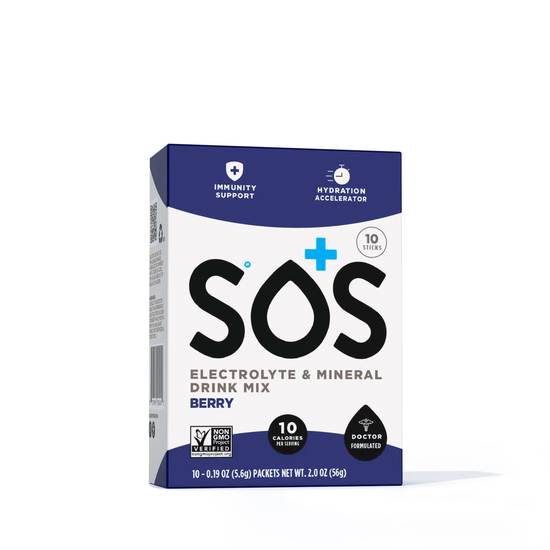 SOS Elyctrolyte & Mineral Berry Drink Mix Packets, 10 CT