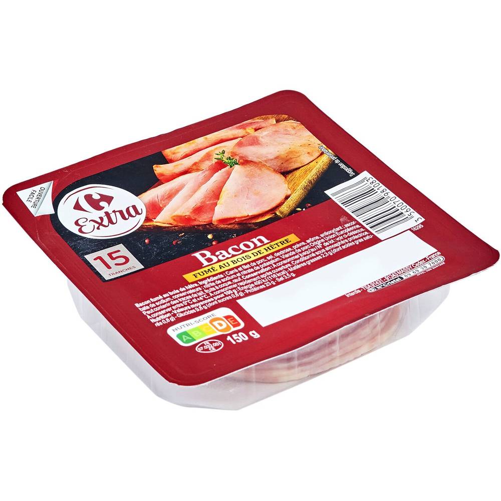 Bacon fumé CARREFOUR - la barquette de 15 tranches - 150g