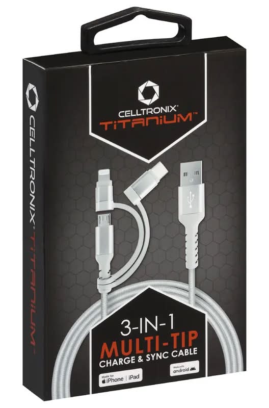 Celltronix Titanium 3-in-1 Multi-Tip Charge & Sync Cable