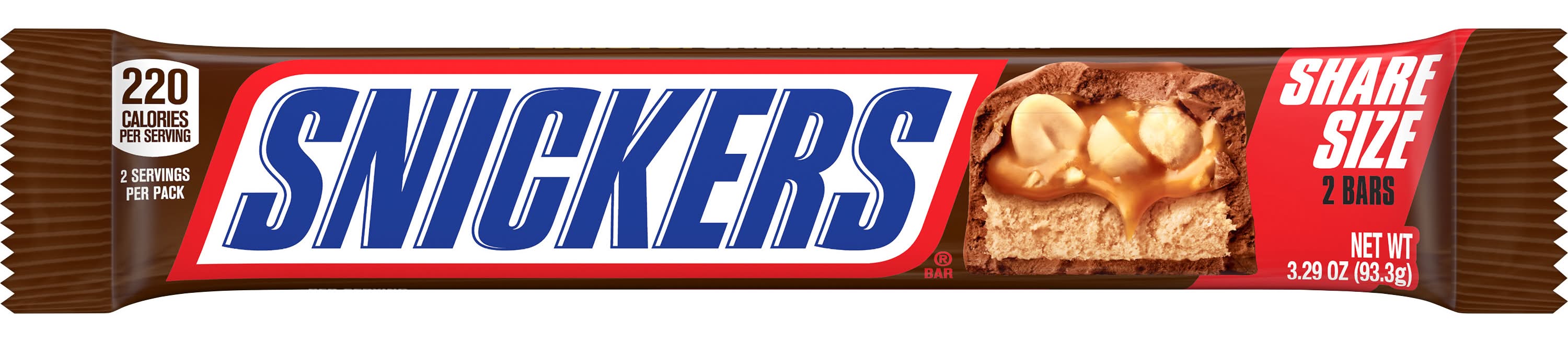 Snickers Sharing Size Bars, Milk Chocolate-Peanuts-Caramel-Nougat (3.29 oz)