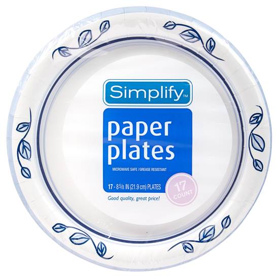 Simplify Paper Plates, 8 5/8 in - 17 ct