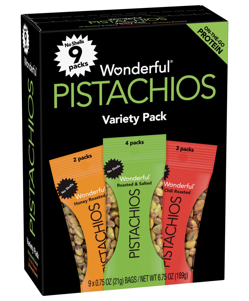 Wonderful No Shell Pistachios Variety pack, Assorted (9 x 0.75 oz)