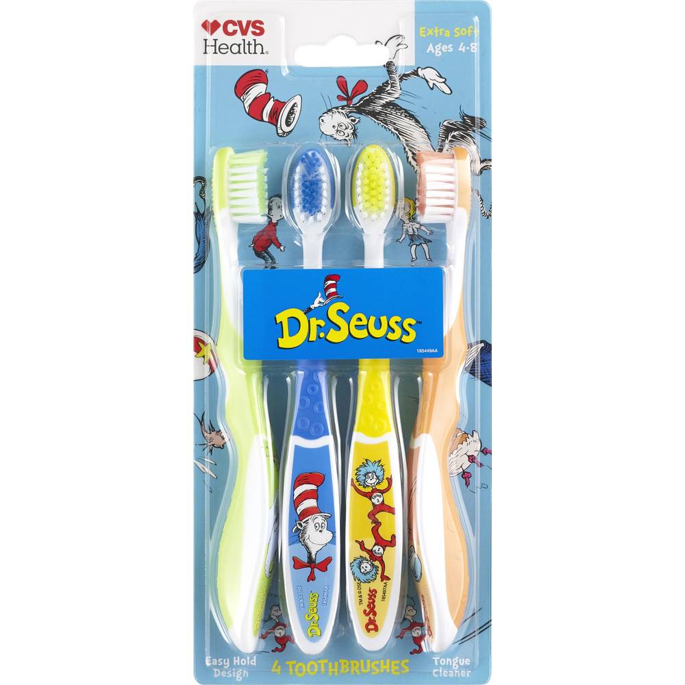 CVS Health Kids Dr. Seuss Toothbrush for ages 4-8, Extra Soft Bristle, 4 CT