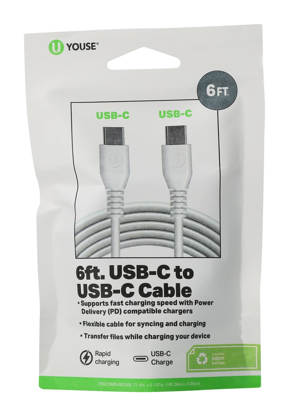6ft USB-C To USB-C Cable White
