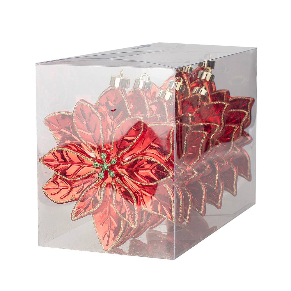 Holiday Living 8-Pack Red Poinsettia Standard Indoor Ornament Set Shatterproof | 88M0013L