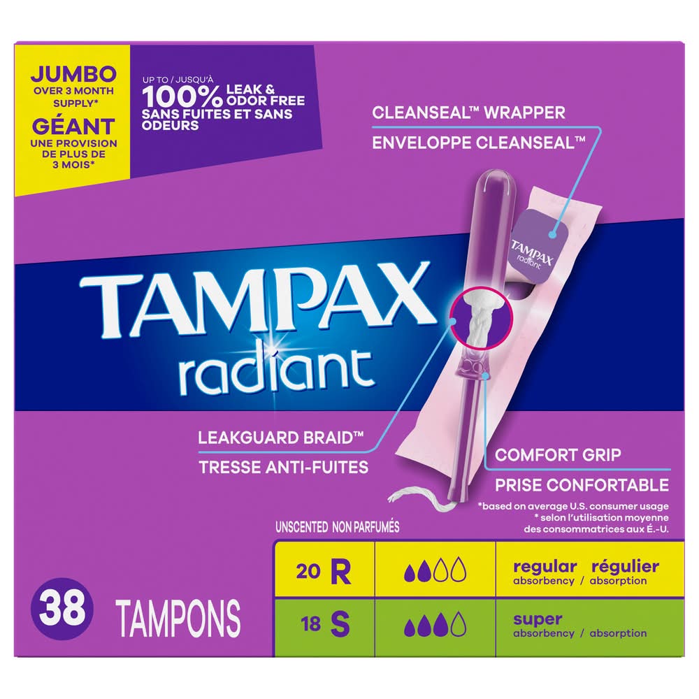 Tampax Radiant Regular and Super Absorbency Tampons (9.9 oz)