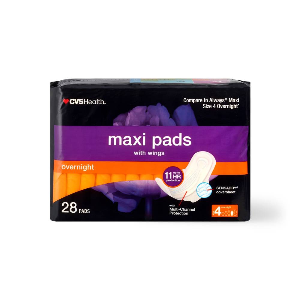 CVS Health Maxi Pads with Wings, Overnight, 28 PK