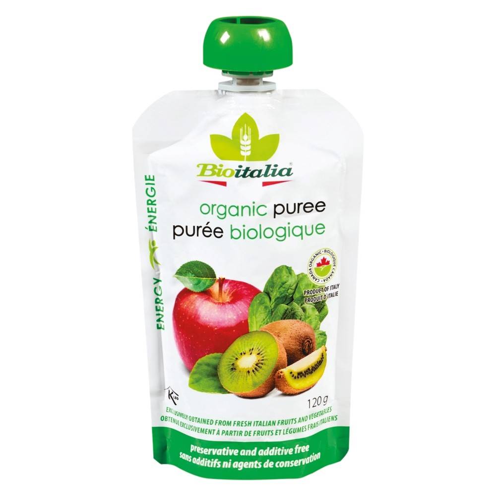 Bioitalia purée de pommes kiwis et épinards biologiques (120 g) - apple kiwi spinach puree (120 g)