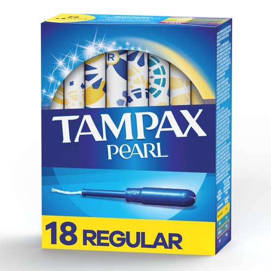 Tampax Pearl Tampons Regular Absorbency with LeakGuard Braid, Unscented, 18 Count