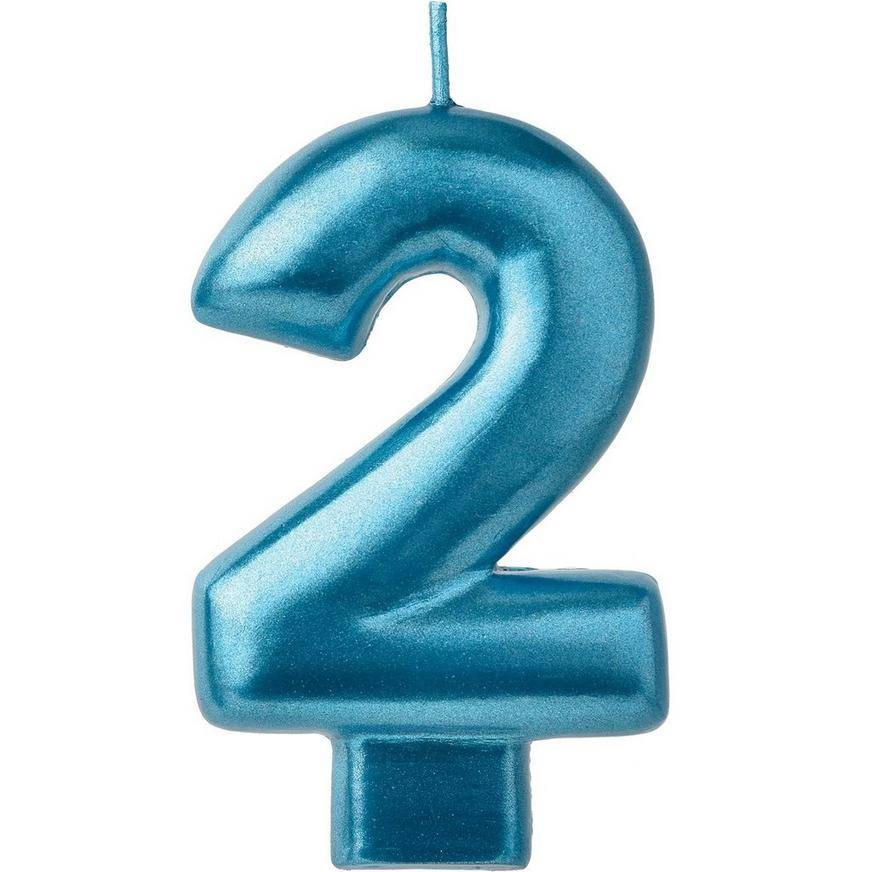 Metallic Blue Number 2 Birthday Candle 3 1/4in