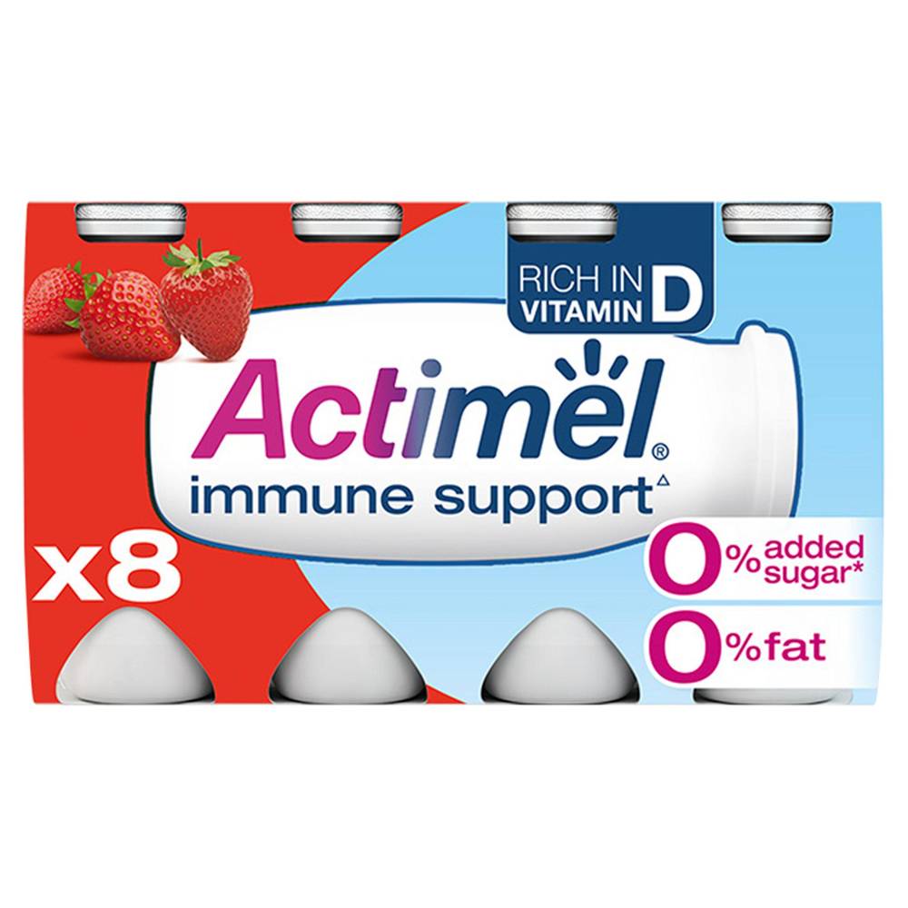 Actimel Strawberry Fat Free No Added Sugar Yogurt Drinks 8x100g