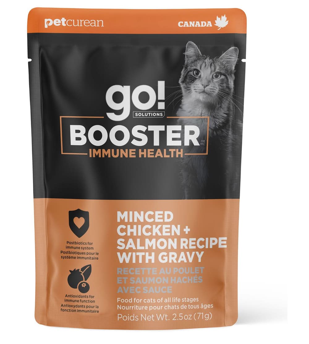 Go! Solutions Booster Immune Health Minced Chicken + Salmon Recipe With Gravy Cat Food Topper, 2.5 oz