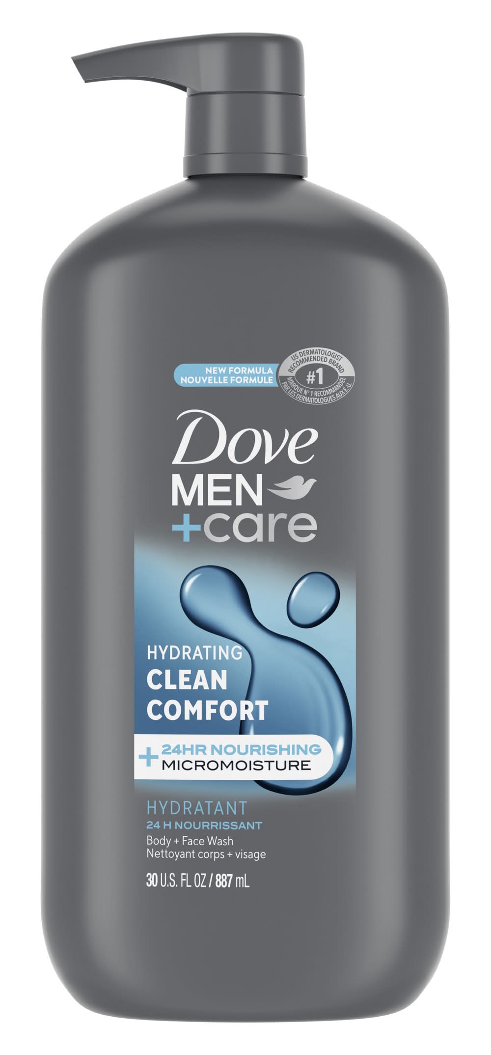 Dove Micromoisture Hydrating Body & Face Wash, Clean Comfort, Men (30 fl oz)