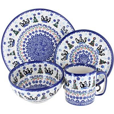 Blue Rose Polish Pottery Arctic Holidays 4 Piece Place Setting - Service for 1