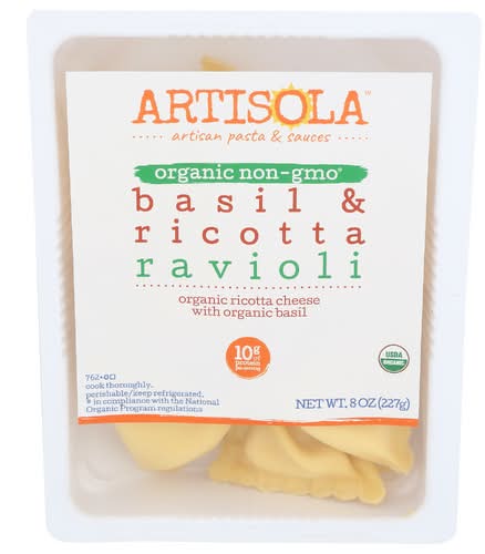 Artisola Artisan Pastas And Sauces Organic Basil & Ricotta Ravioli