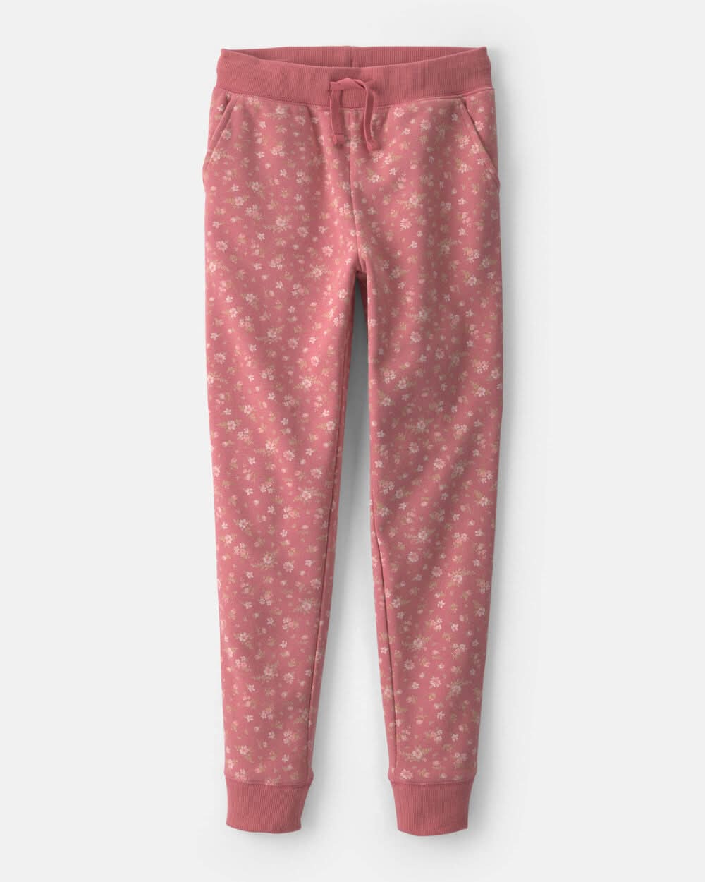 Girls Floral Drawstring Knit Joggers - Pink - 14