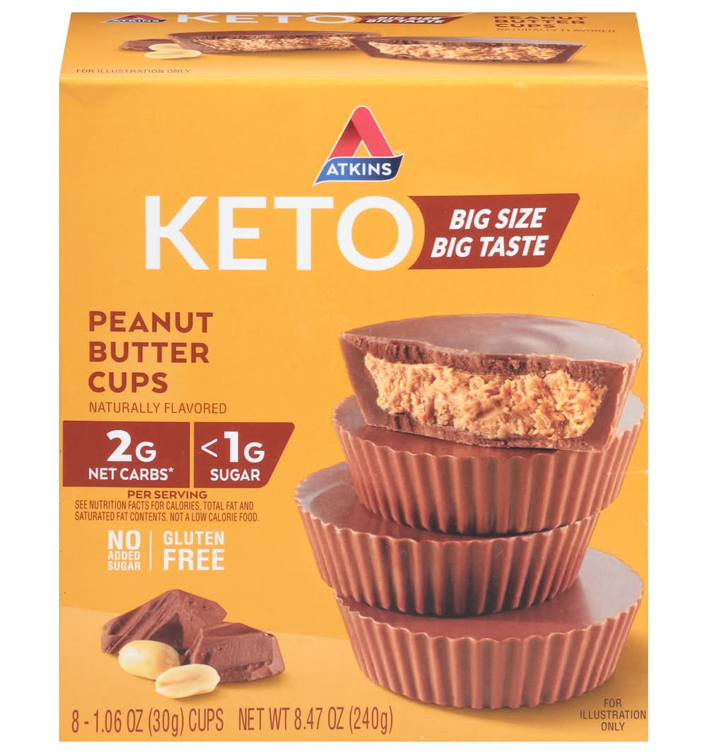 Atkins Gluten Free Keto Cups Big Size, Peanut Butter (8 x 1.06 oz)