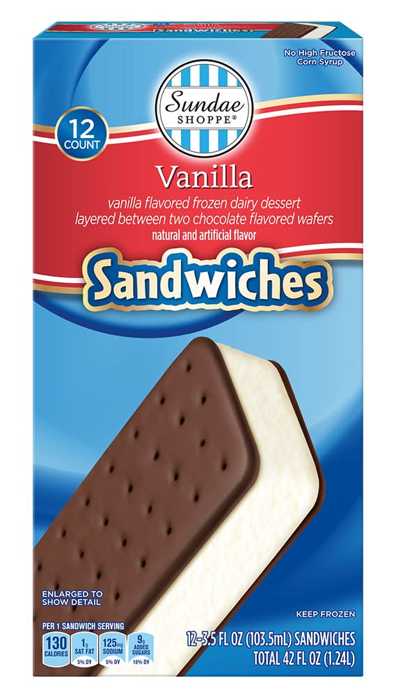Sundae Shoppe Ice Cream Sandwiches, Vanilla (12 x 3.5 fl oz)