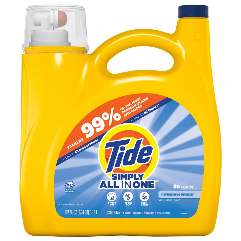 Tide Simply All-In-One Liquid Laundry Detergent, Refreshing Breeze (107 fl oz)