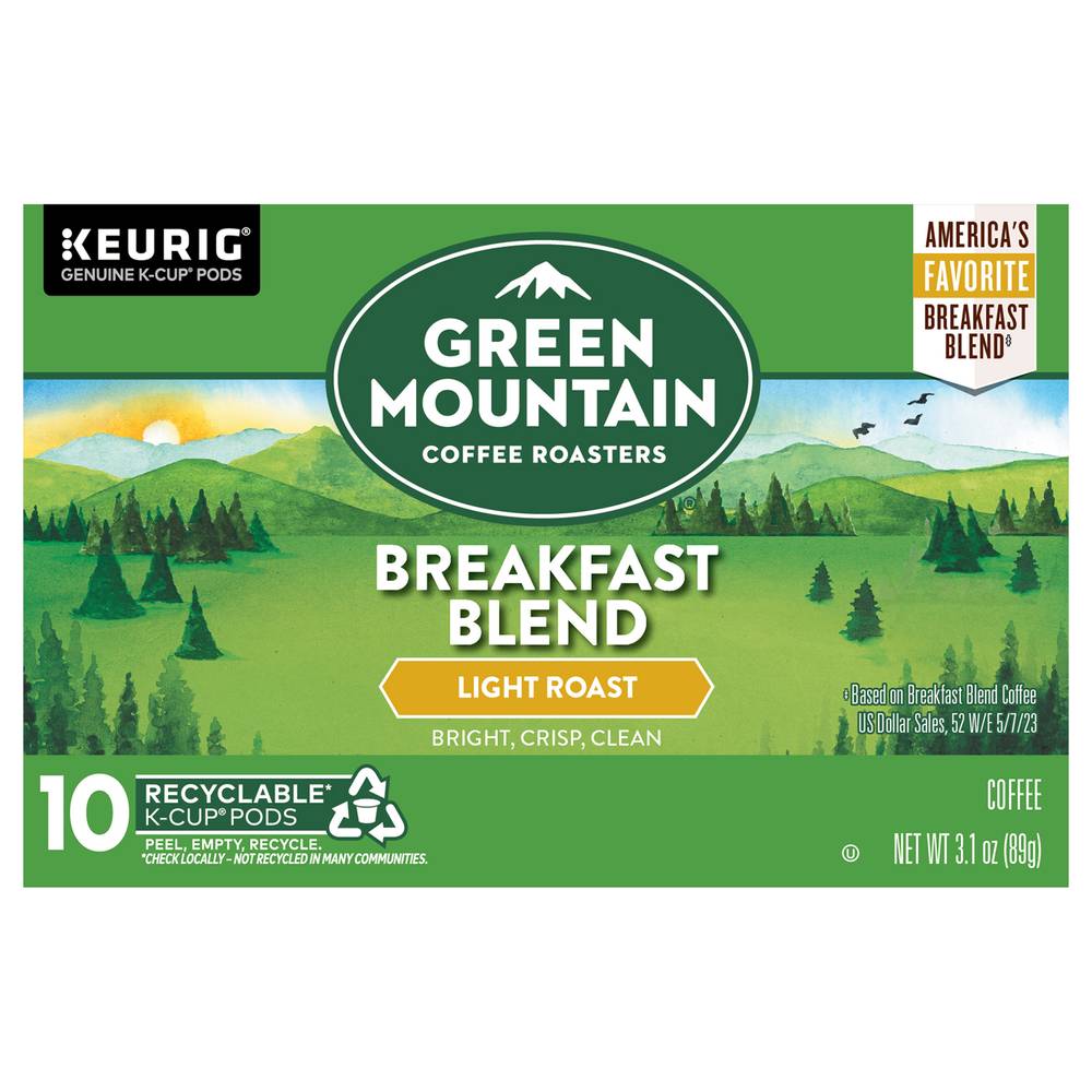 Green Mountain Coffee Roasters Breakfast Blend Light Roast K-Cup Coffee Pods (3.1 oz, 10 ct)