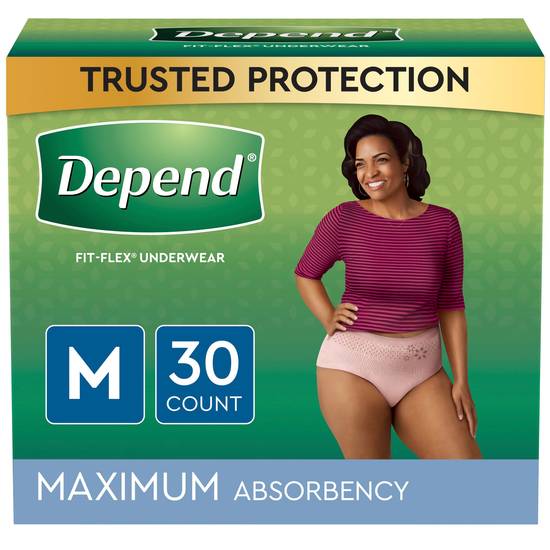 Depend FIT-FLEX Incontinence Underwear for Women, Maximum Absorbency, M, Blush, 30 Count