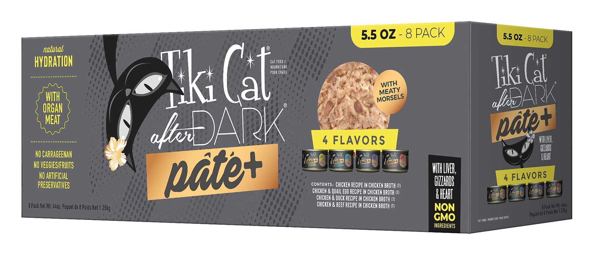 Tiki Cat After Dark Pate+ Adult Cat Wet Food - High Protein, With Organ Meat, 8 Count Variety Pack (Size: 8 Ct)