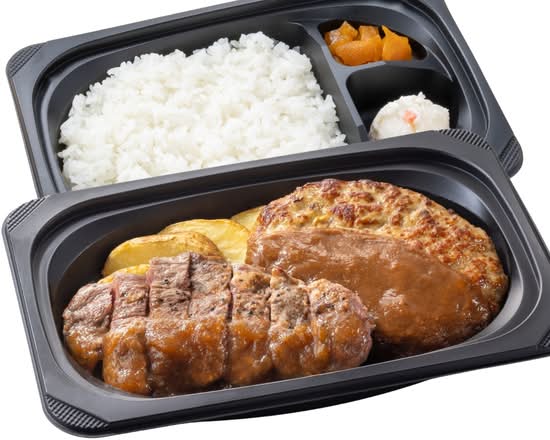 ラウンドステーキ約120g&ハンバーグ弁当