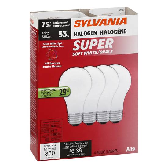 Sylvania 75w Super Soft White Opale Halogen Light Bulbs (4 ct)