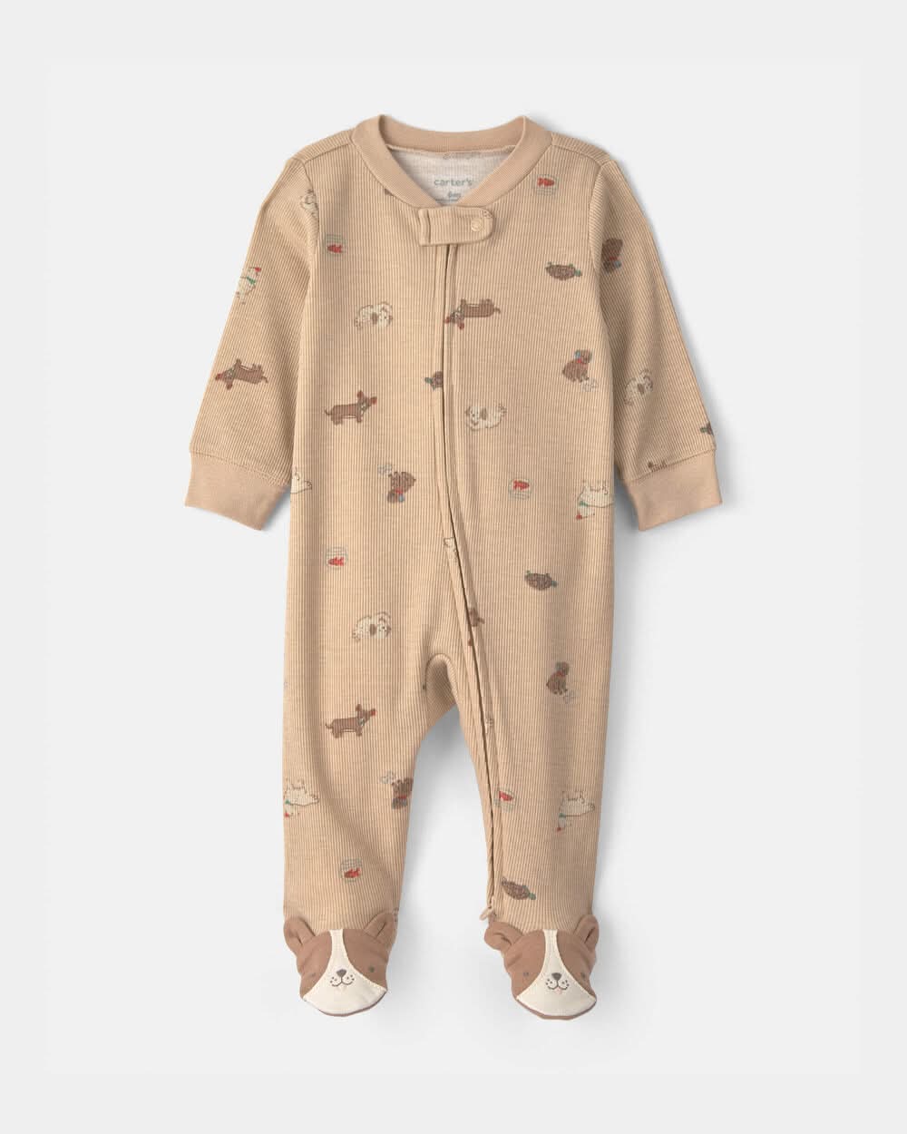 Baby Dog Cotton 2-Way Zip Sleep & Play Pajamas - Brown - 9M