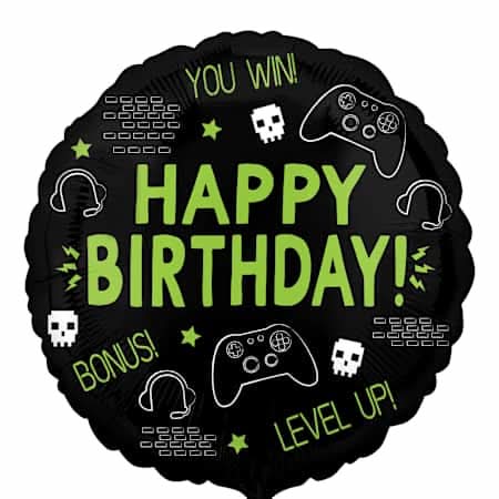 INFLATED Gamer Icons 'Happy Birthday!' Round Foil Balloon 18in
