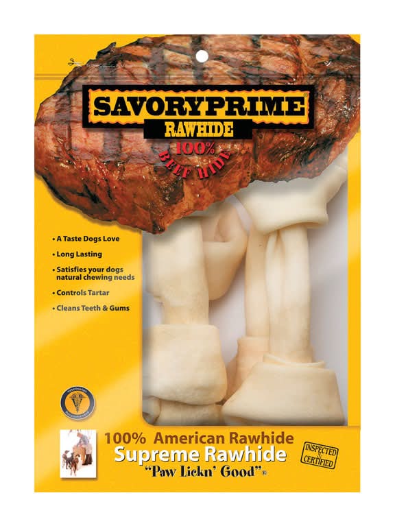 Savory Prime American Supreme Large Adult Knotted Bone Beef Rawhide 8-9 In. L 4 Pk