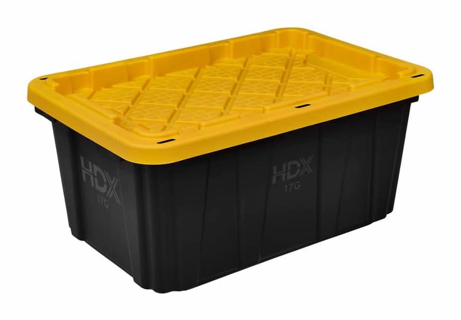 Hdx 17 Gal. Tough Storage Tote In Black With Yellow Lid