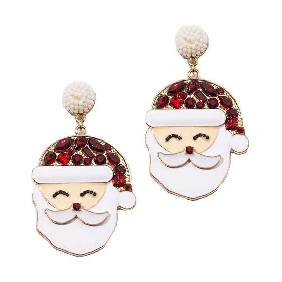 Santa Enamel Rhinestone Christmas Drop Earrings - Fair