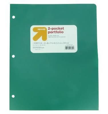 up&up 2 Pocket Plastic Folder With Prongs, Green