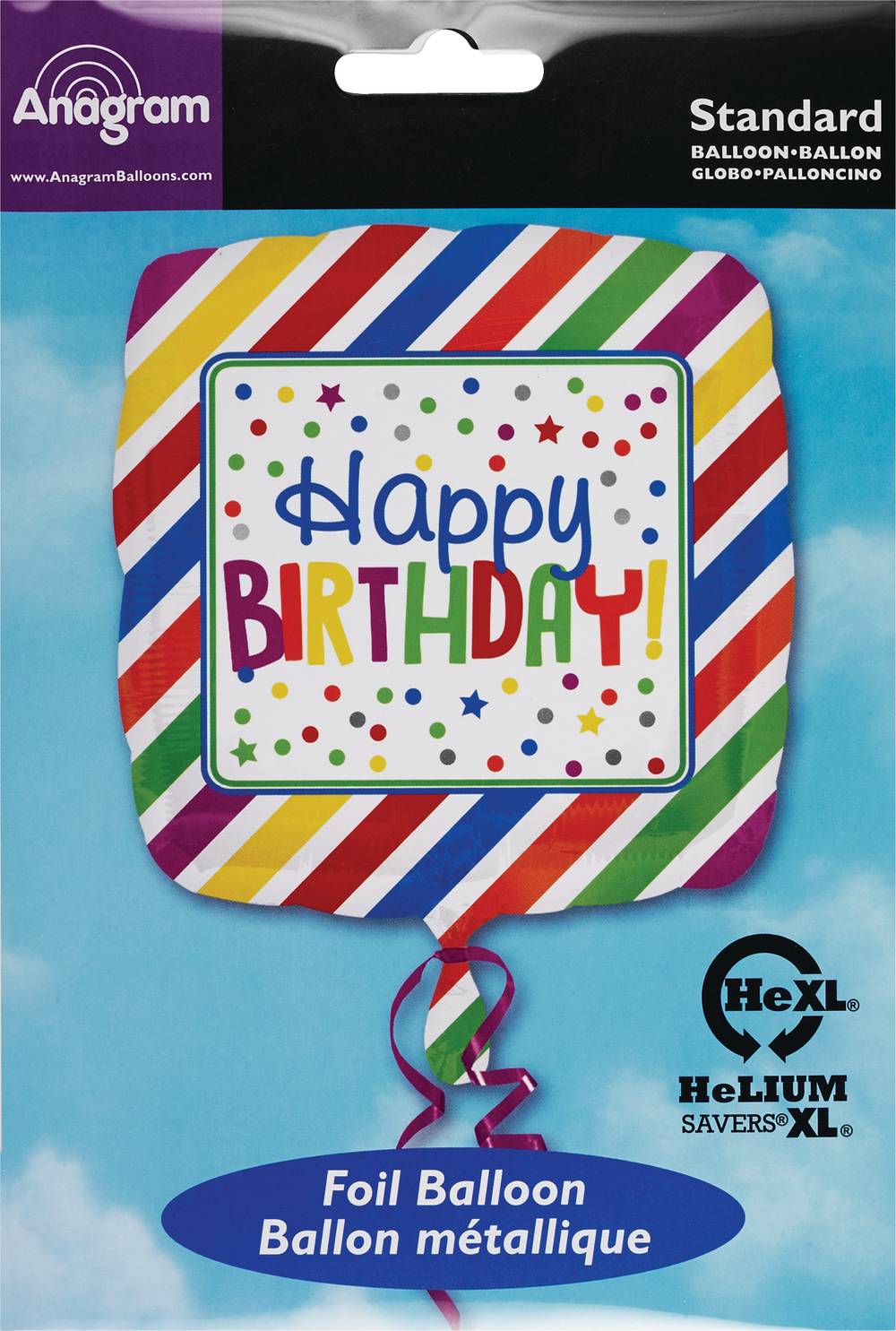 Anagram Square Foil Helium Balloon, Happy Birthday, 17 In