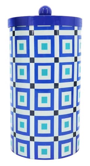 Jonathan Adler X Michaels Blue & White Square Pattern Tabletop Metal Container