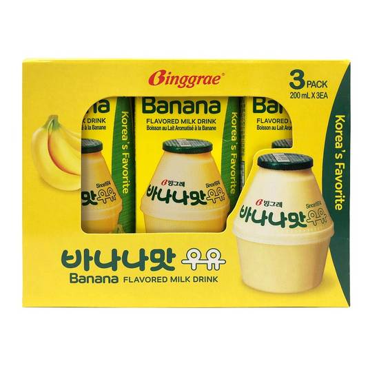 Binggrae香蕉牛奶(保久調味乳)200ml <200ml毫升 x 1 x 3Bottle瓶> @15#8801104301626