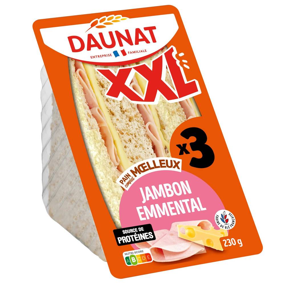 Sandwich jambon emmental DAUNAT - la barquette de 3 - 230 g