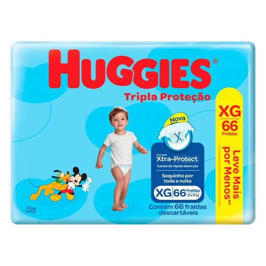 Huggies fralda descartável infantil tripla proteção xg (66 un)