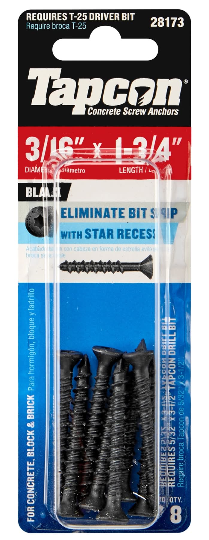 Tapcon 3/16-in x 1-3/4-in Concrete Screw Anchors 8-Pack