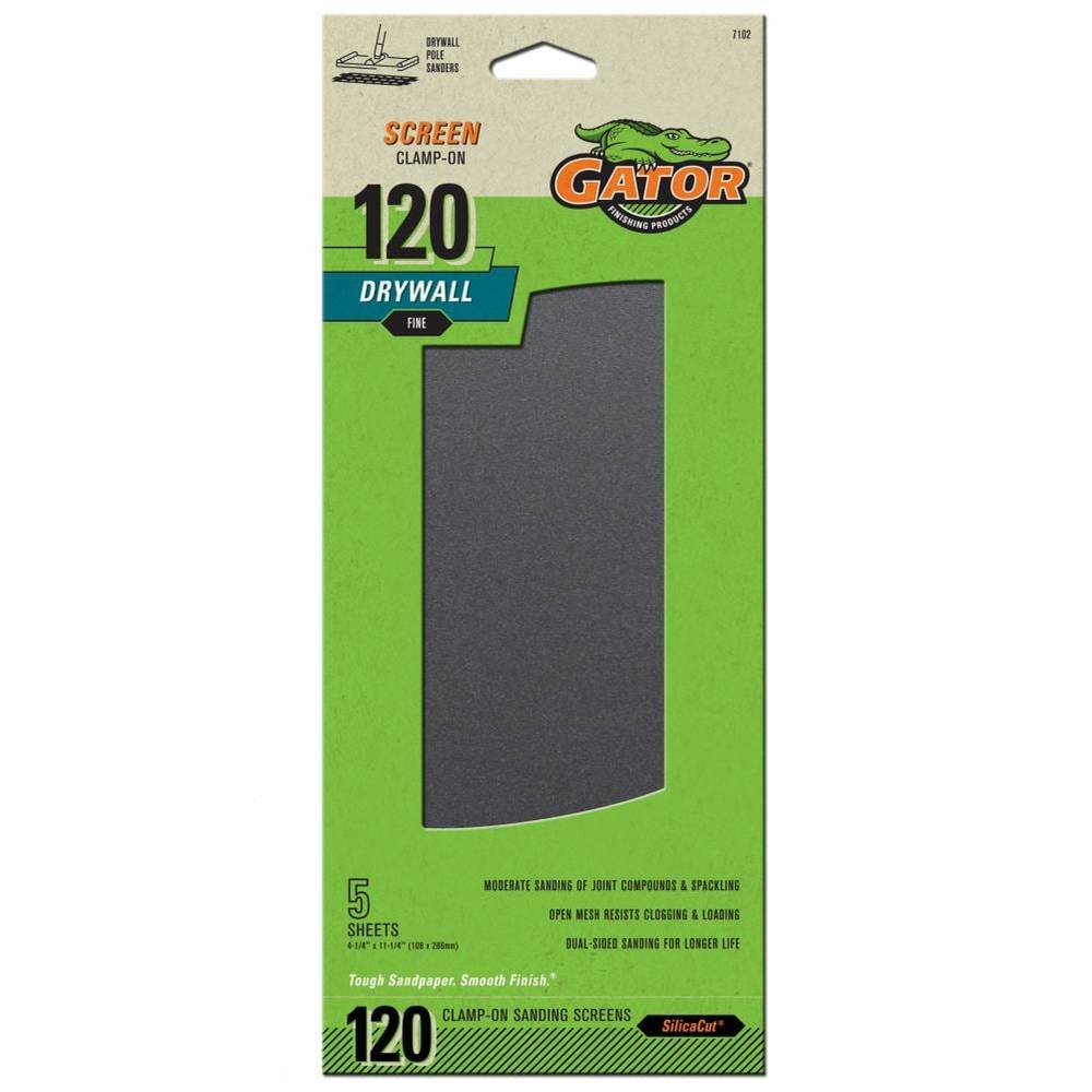 Gator Precut Drywall Sanding Screen Fine 120-Grit Sheet Sandpaper 4.25-in W x 11.25-in L 5-Pack | 7102