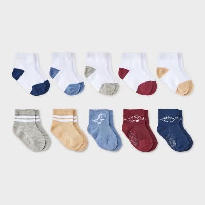 Cat & Jack Baby Boys Dino Striped Ankle Socks, 12-24 Months (10 ct)