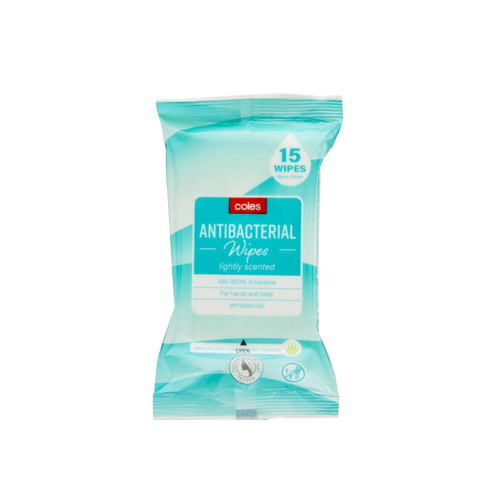 Coles Anti-Bacterial Wipes For Normal Skin 15 pack