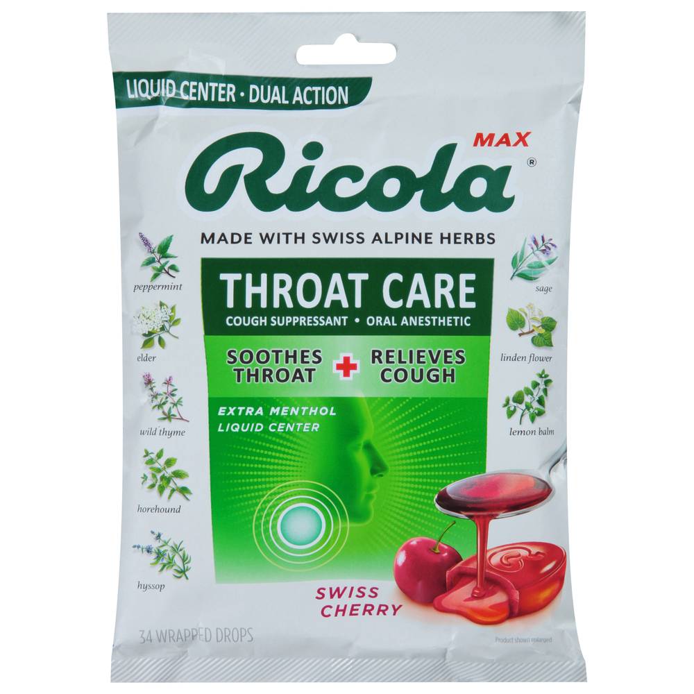 Ricola Max Throat Care Wrapped Drops (swiss cherry) (34 ct)