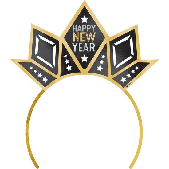 Black, Gold Silver Art Deco New Year's Cardstock Tiara Headband, 8.9in x 5.3in
