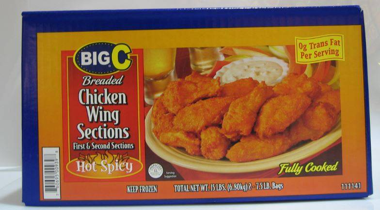 Frozen Big C - Spicy Cooked Breaded Chicken Wings - 15 lbs (1 Unit per Case)