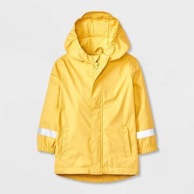 Toddler Solid Rain Coat - Cat & Jack™ Yellow 2T: Water-Resistant, Hooded, Elastic Cuffs, Reflective Details