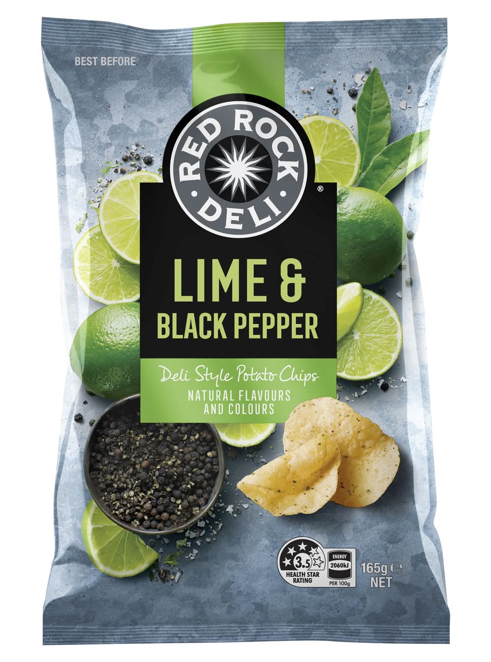 Red Rock Deli Deli Style Potato Chips, Lime & Black Pepper (165g)